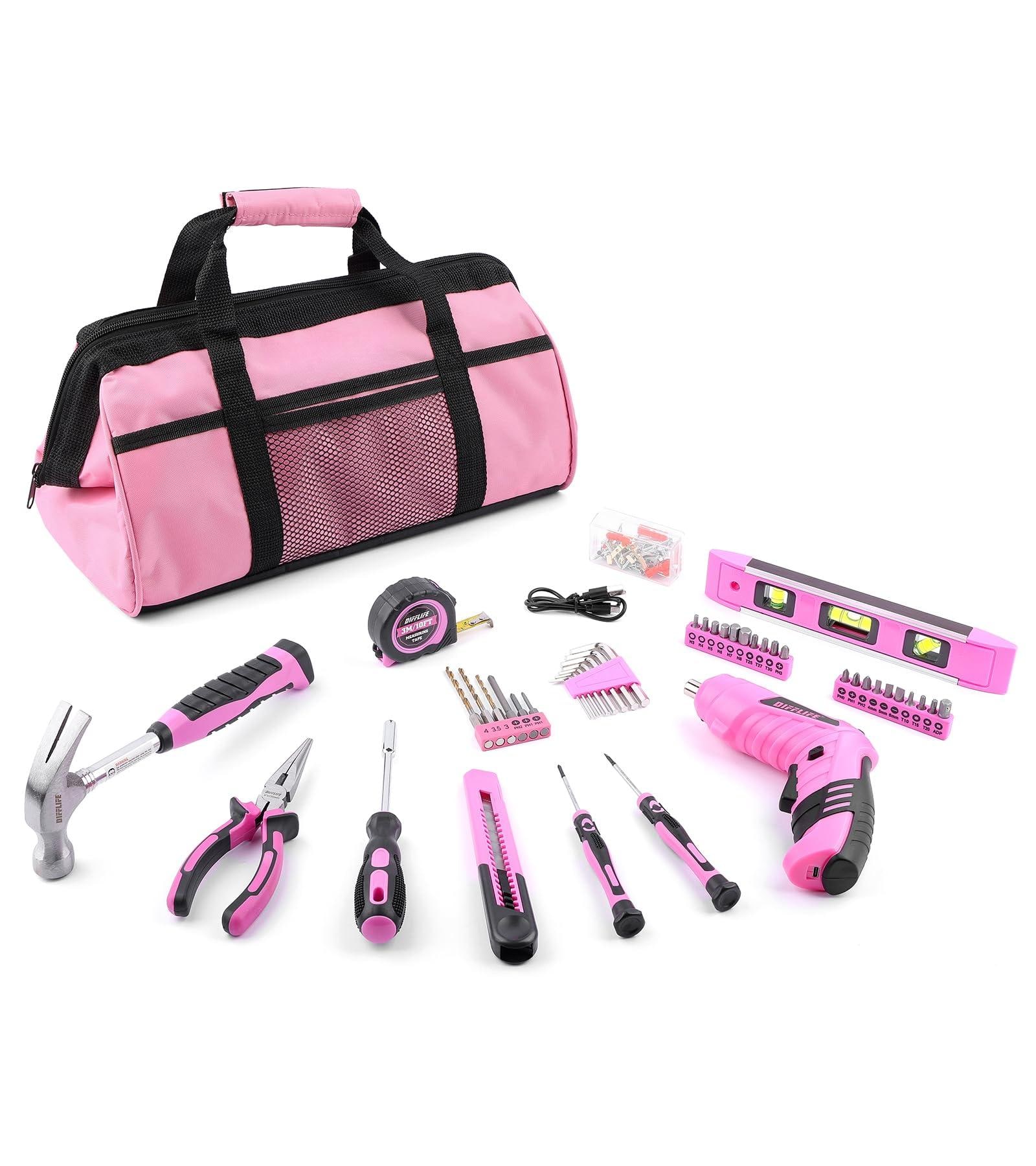 JETRANSPORT - Pink Power-screwdrivers Tool Set For Women 3.6v Power Cordless Rechargeable Kit 143-piece Electric 143pcs Box - 126 Piece Pink