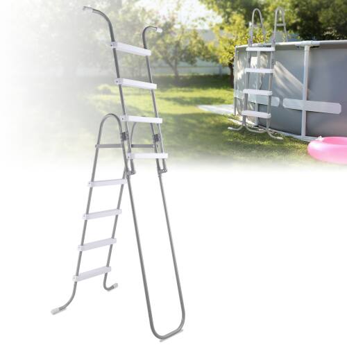 Alt View 7. Winado - 4-Step Swimming Pool Safety Ladder Steel Frame 300lbs Capacity for Outdoor Above Ground Pools, Double-Sided Pool Stairs - Gray Frame & White Pedals.