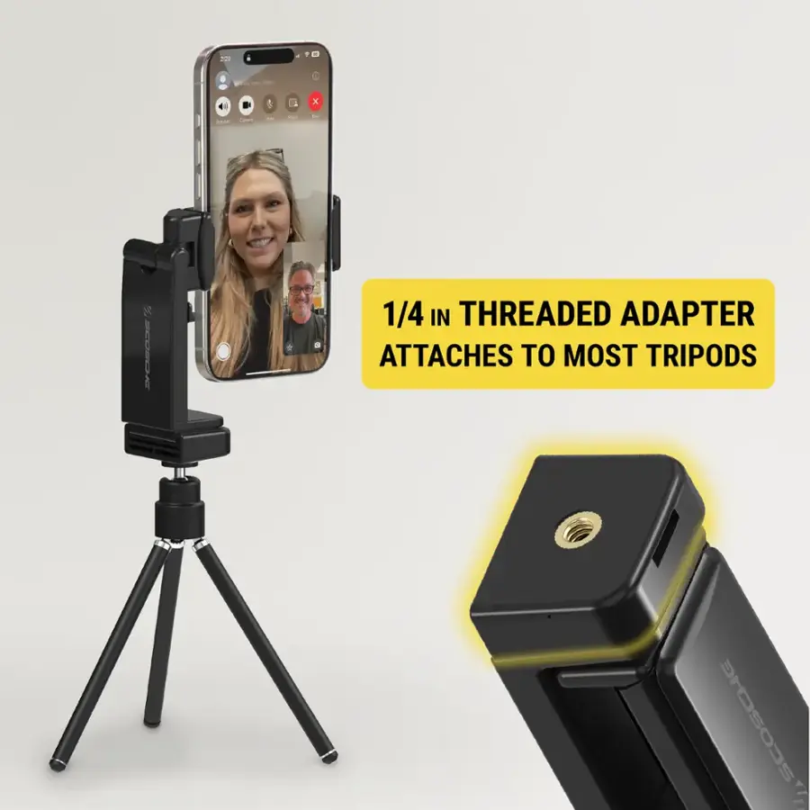 1/4" Threaded Adapter Attaches to Most Tripods.