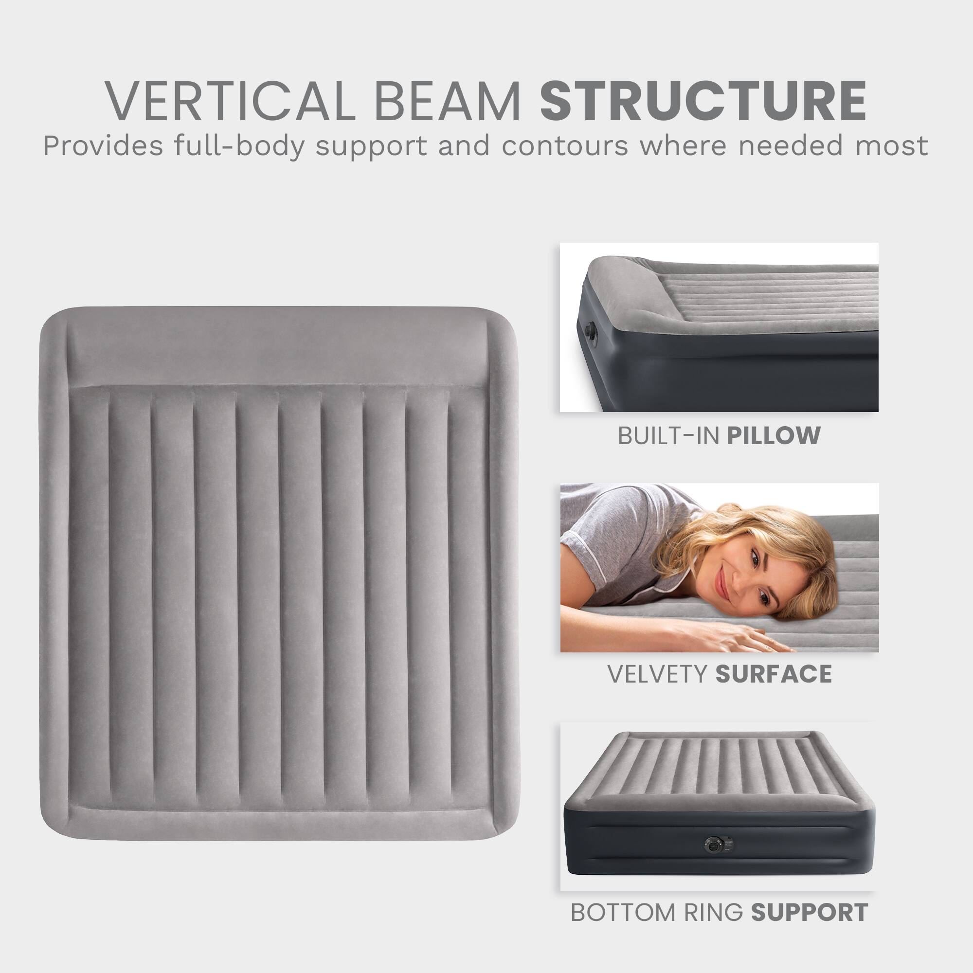VERTICAL BEAM STRUCTURE  
Provides full-body support and contours where needed most  

BUILT-IN PILLOW  

VELVETY SURFACE  

BOTTOM RING SUPPORT