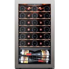Ca'Lefort - Wine Fridge 32 Bottle Mini Wine Cooler Refrigerator 3 color LED Freestanding Wine Cellar with Glass Door - Black