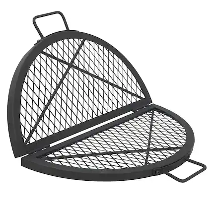 Front. Sunnydaze - Folding Black Steel Round Fire Grate - 36 in - Black.