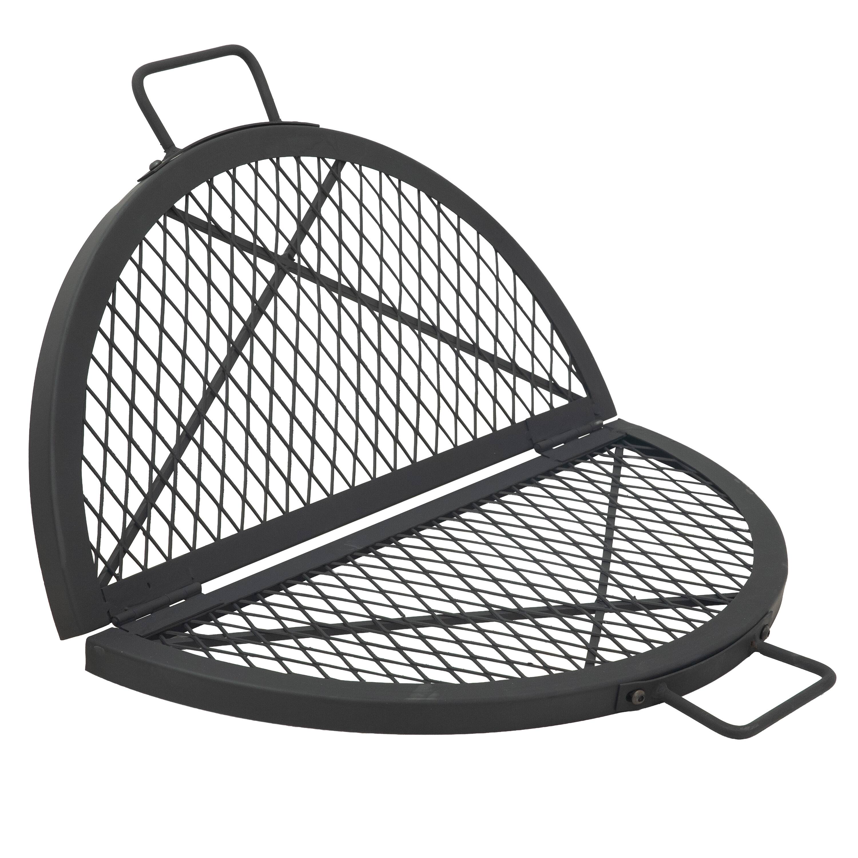 Front. Sunnydaze - Folding Black Steel Round Fire Grate - 30 in - Black.