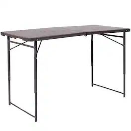 Alamont Home - 4-Foot Height Adjustable Bi-Fold Dark Gray Plastic Folding Table with Carrying Handle - Brown