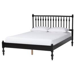 Baxton Studio - Callison Spindle Platform Bed - Turned Farmhouse Bed Frame with Spoked Headboard and Sculpted Legs, Queen - Black