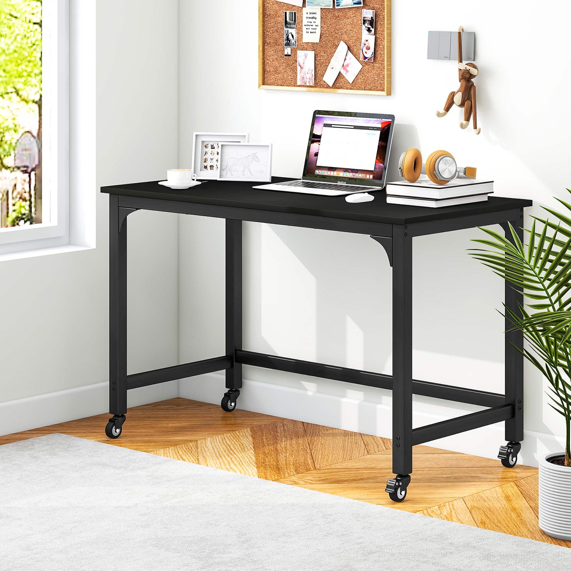 Alt View 11. Costway - Metal Framed Computer Desk with Wood Tabletop - Black.