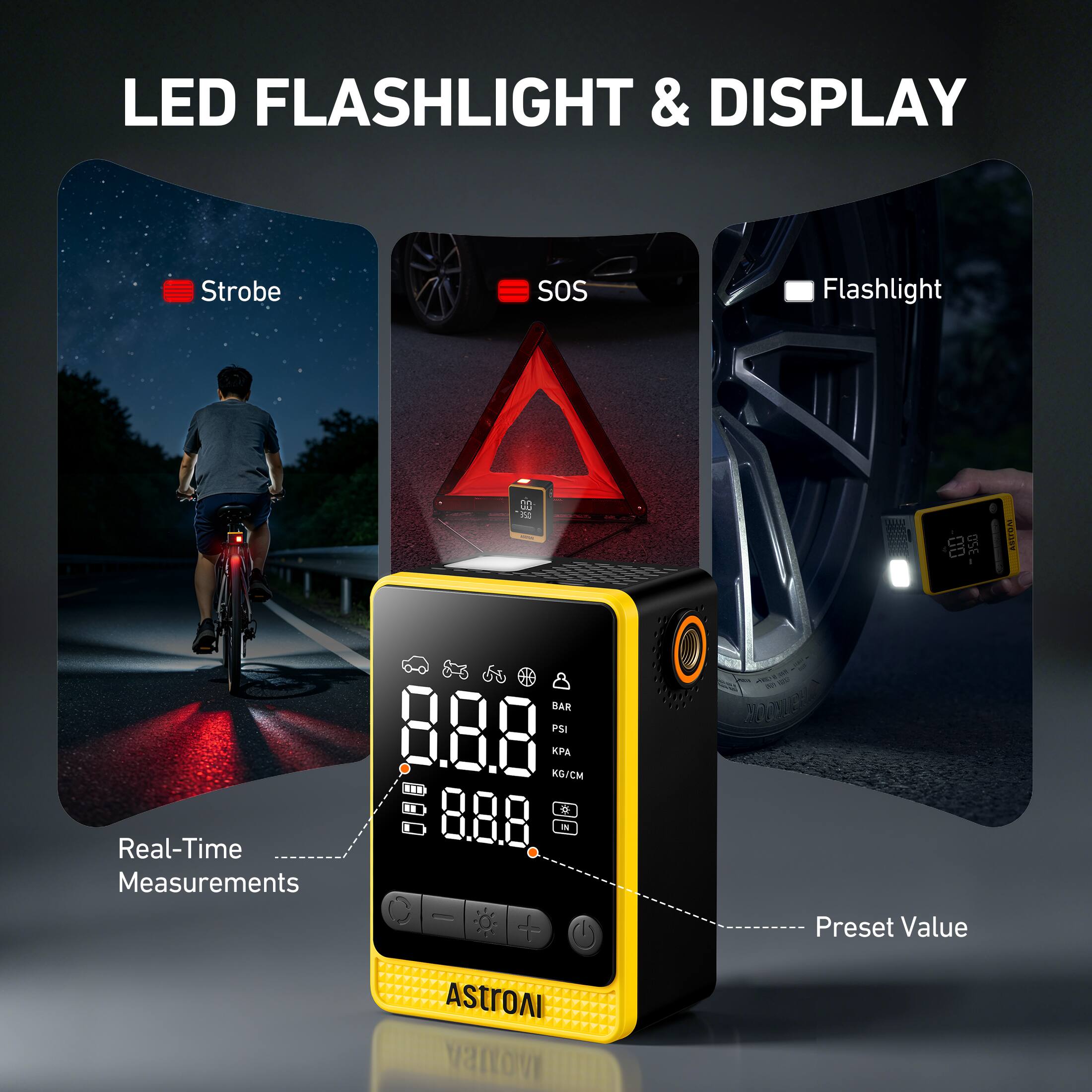 LED FLASHLIGHT & DISPLAY

Strobe SOS Flashlight

Real-Time Measurements

Preset Value

ASTROAI