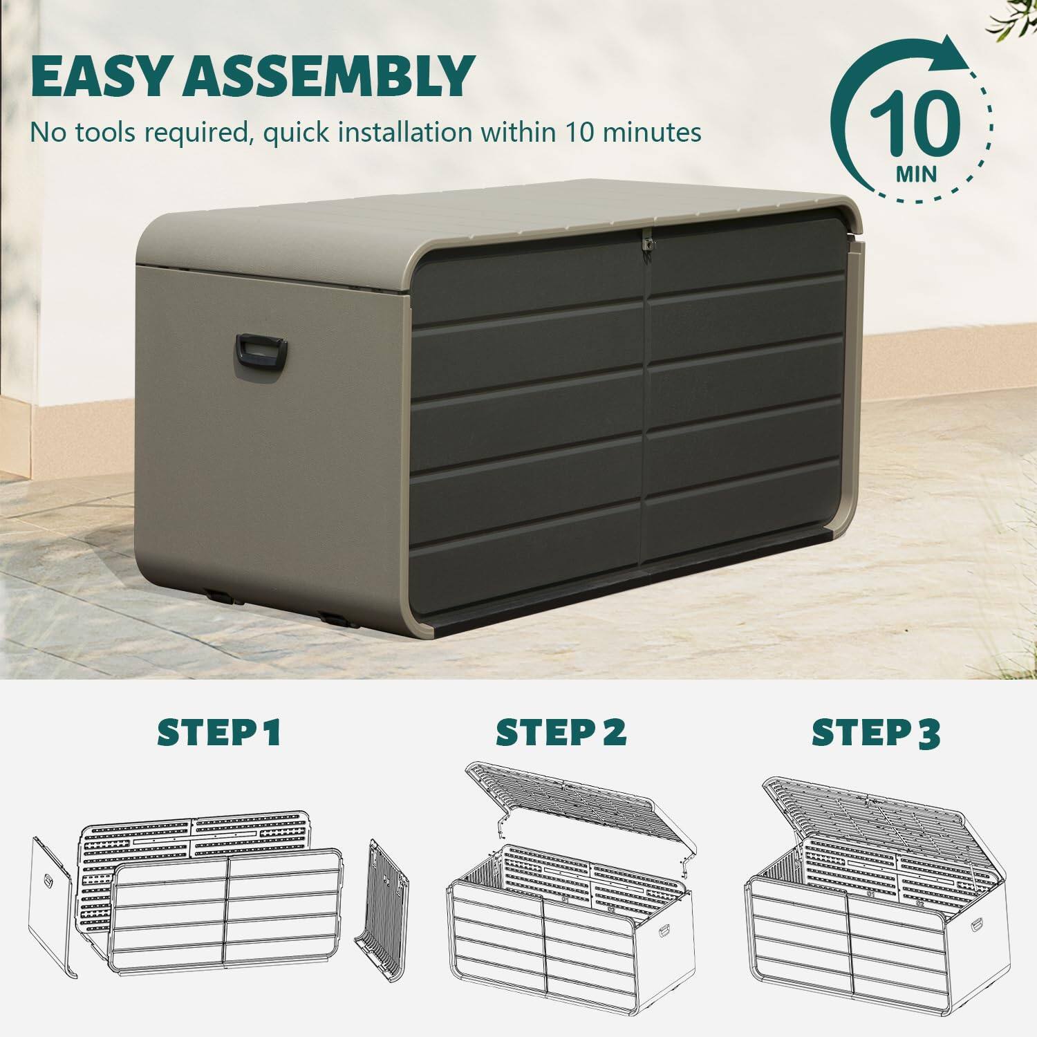 EASY ASSEMBLY  
No tools required, quick installation within 10 minutes  

10 MIN  
STEP 1  
STEP 2  
STEP 3