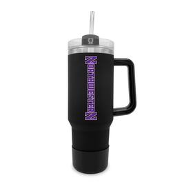 The Fanatic Group - Northwestern Wildcats 40oz. Stainless Tumbler with Handle & Removable Straw - Black