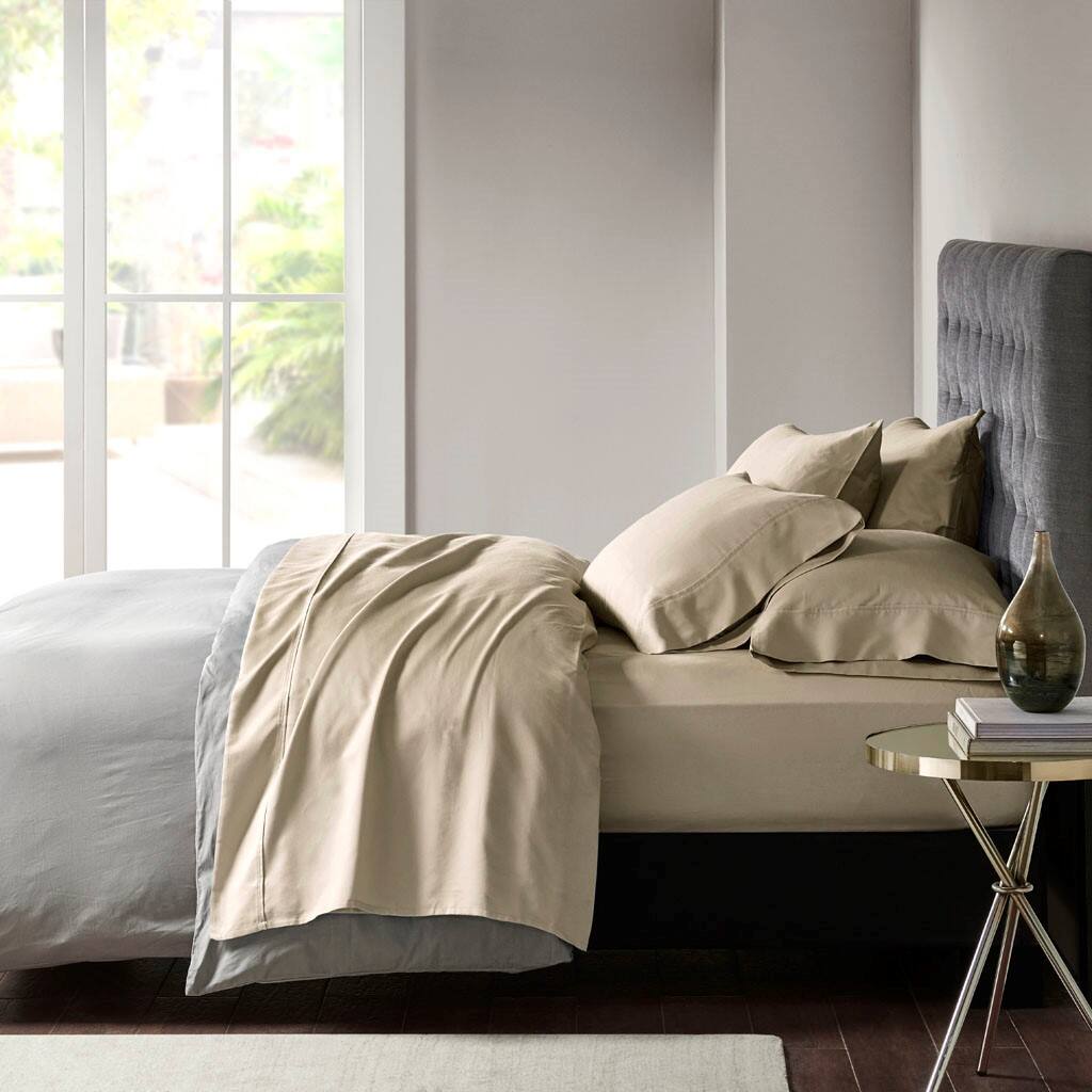Alt View 1. Gracie Mills - Gracie Mills Elodie 800 Thread Count Sateen Sheet Set - Khaki.