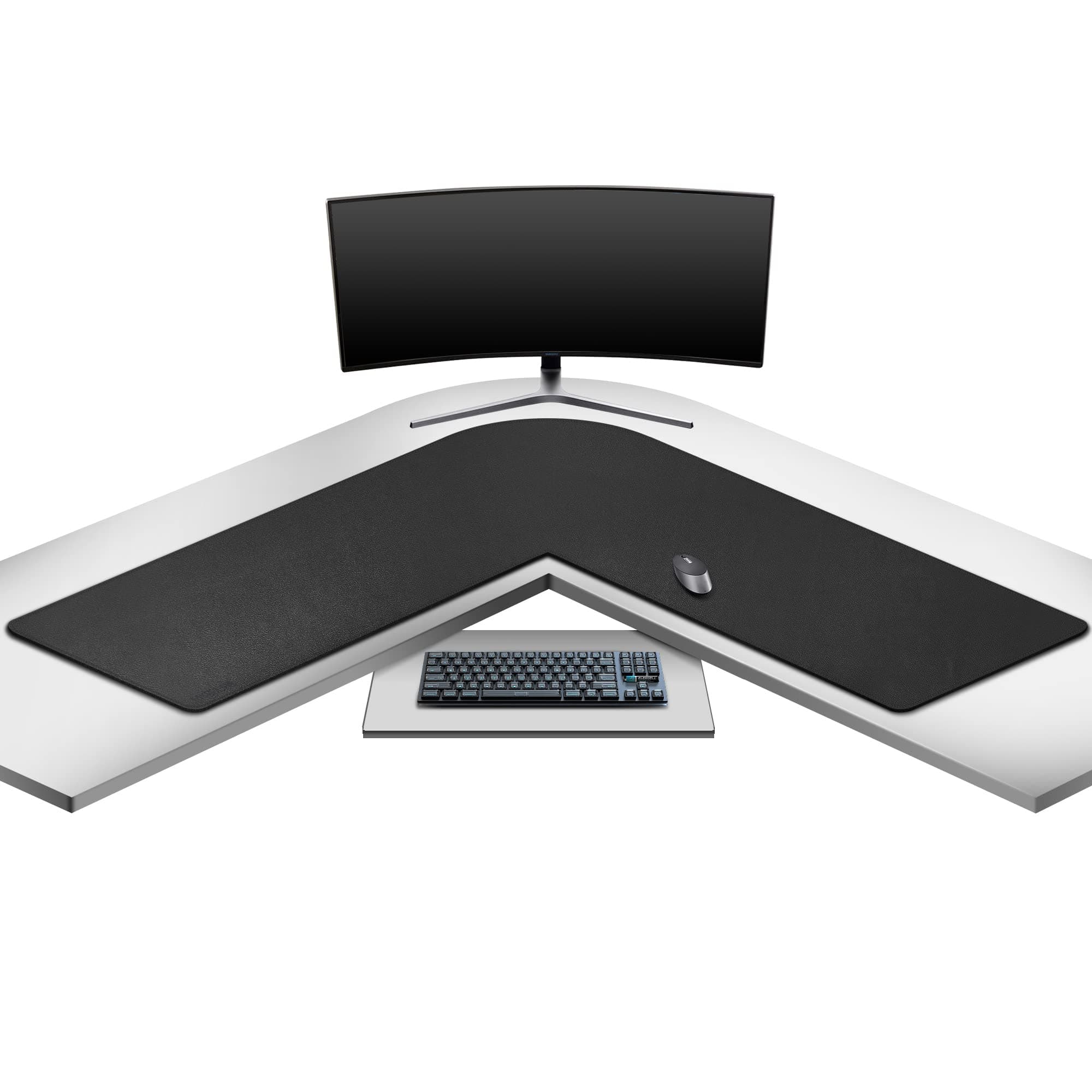 Fabibe - 61"x61"x20" Super Large Desk Mat Full Mouse Pad For L-shaped Standing Double-sided With Pu Leather Surface Extended - Black 53.1" x 53.1"