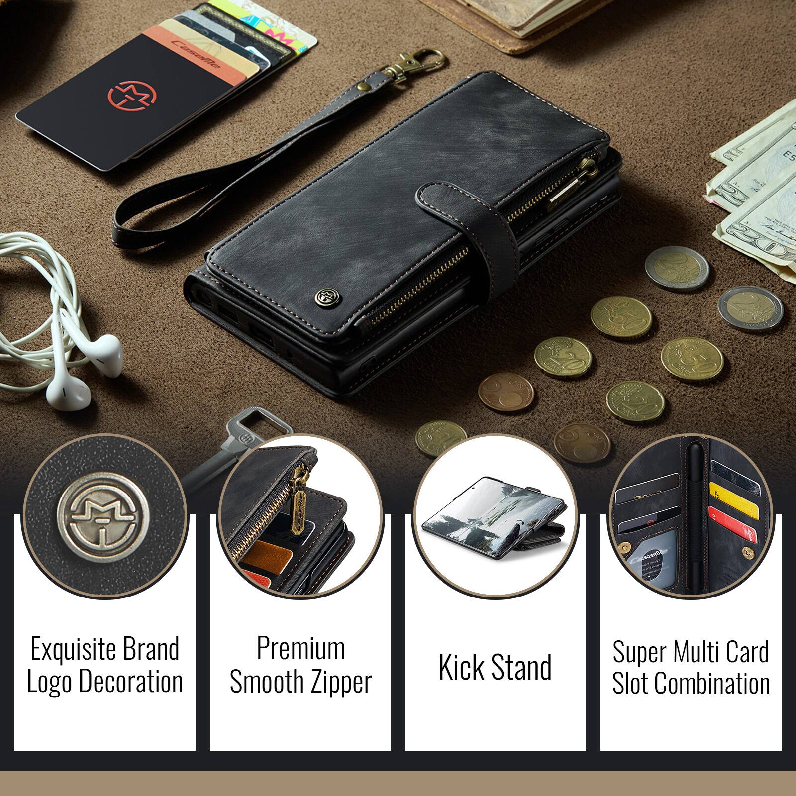 Cosa M. ES | M Exquisite Brand Premium Logo Decoration Smooth Zipper Kick Stand Super Multi Card Slot Combination