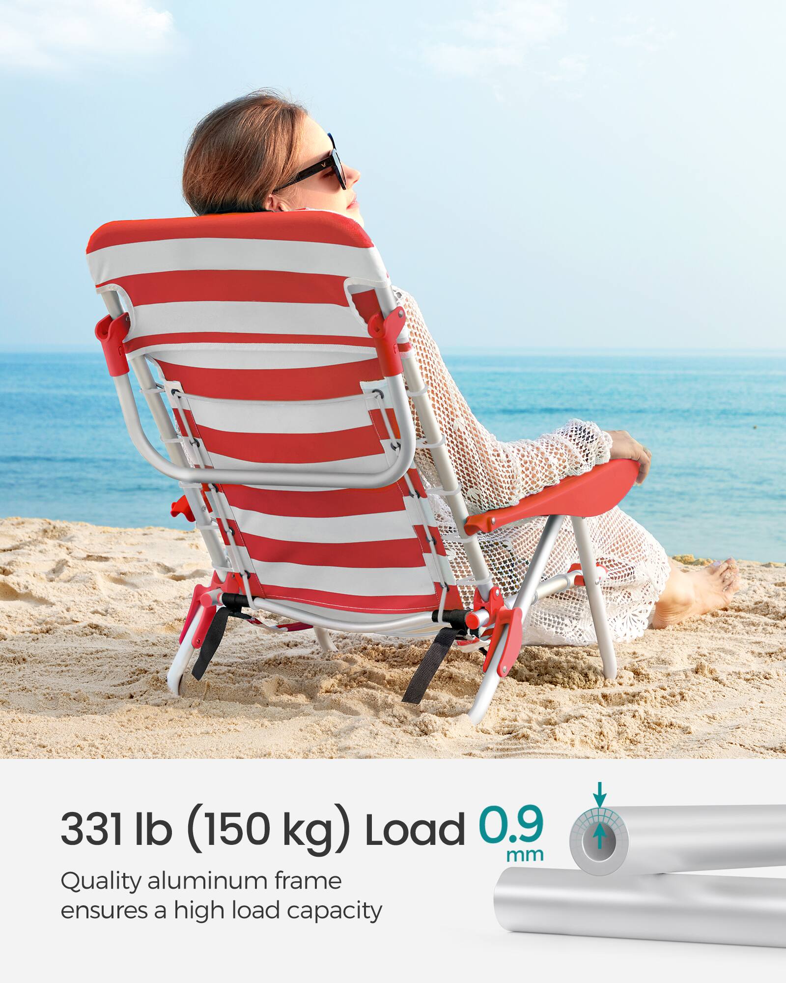 331 lb (150 kg) Load  
0.9 mm  
Quality aluminum frame ensures a high load capacity