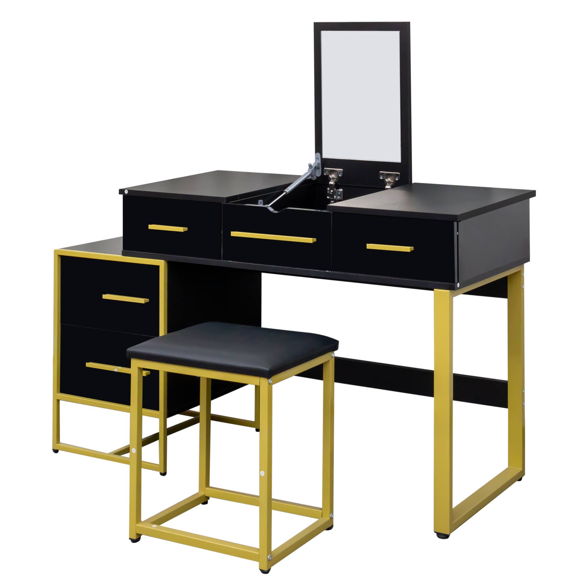 Alt View 8. APRILSOUL - Makeup Vanity Set with Mirror Dresser Table with Nightstand with 4 Drawers - Black.