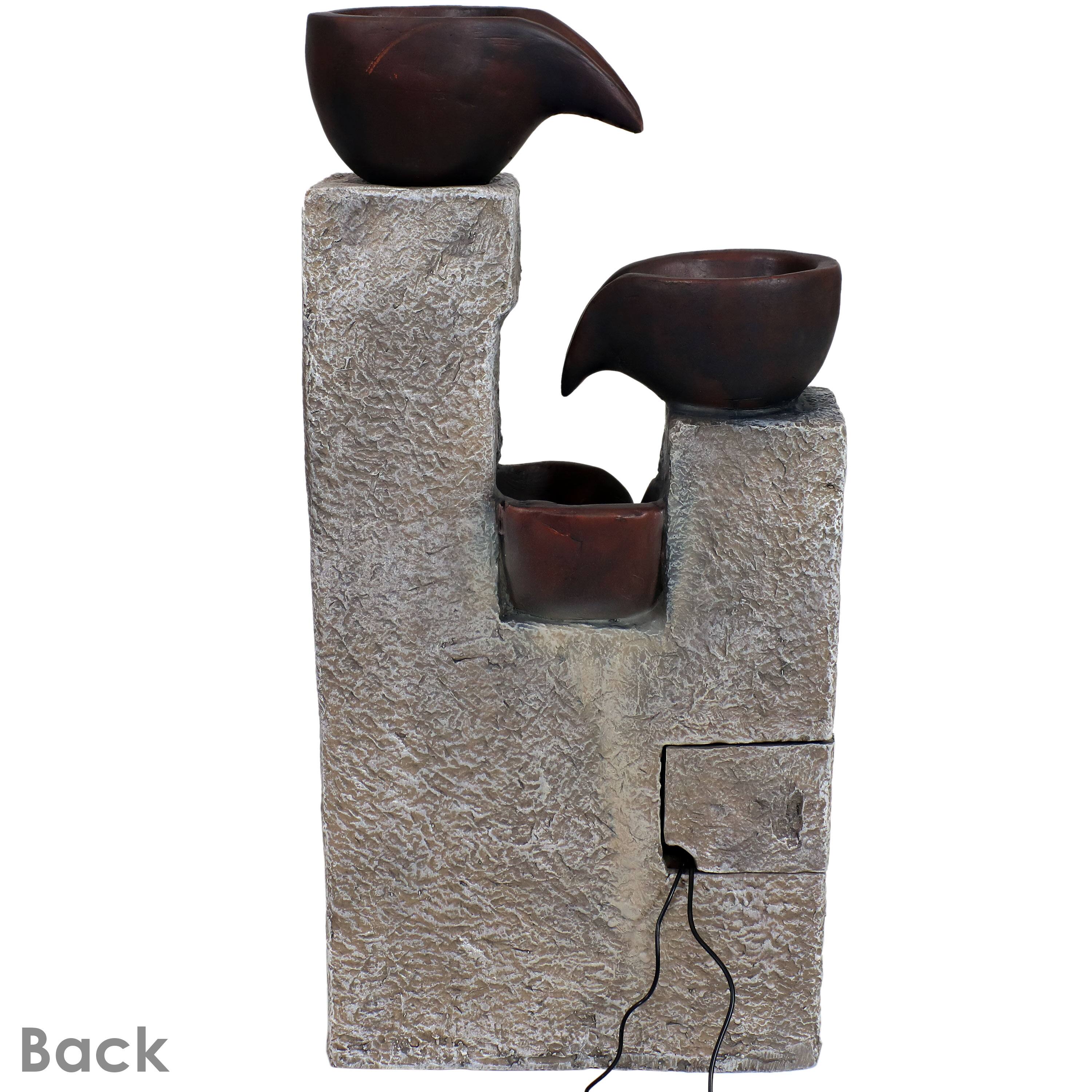 Alt View 7. Sunnydaze - Aged Tiered Vessels Solar Water Fountain with Battery - 29 in - Grey.