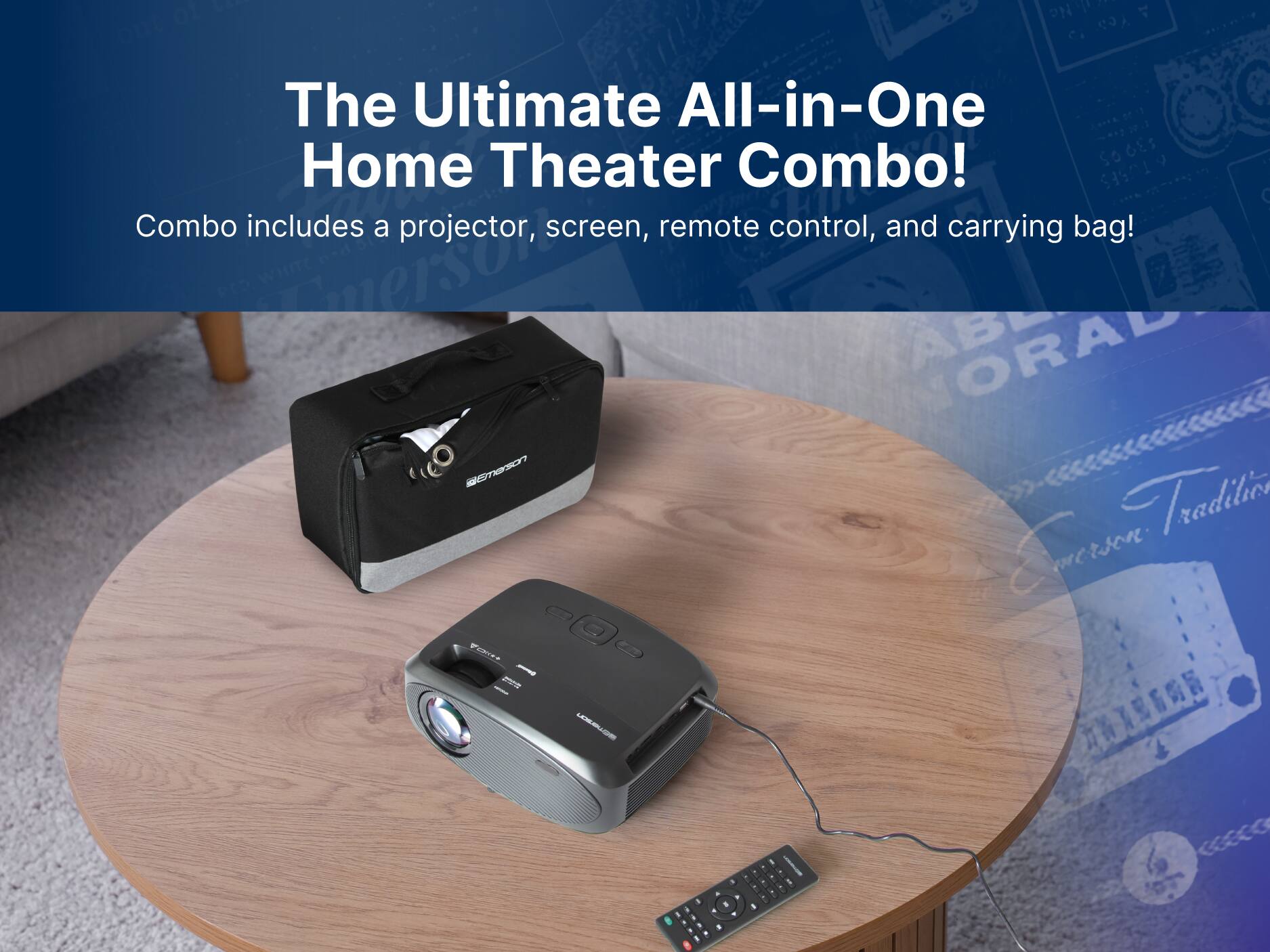 The Ultimate All-in-One Home Theater Combo!
Combo includes a projector, screen, remote control, and carrying bag!