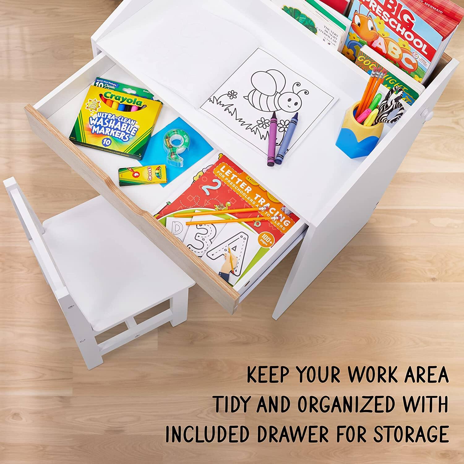 109 10 Clesic Crayola, ULTRA-CLEAN- ULTRA MARKERS 10 I 2 LETTER TRACING TO LERS 3 pg 100+ A BIG B MERMAID  77 RA TERS RESCHOOL ABO GOC GOCANIGHT IGHT KEEP YOUR WORK AREA TIDY AND ORGANIZED WITH INCLUDED DRAWER FOR STORAGE