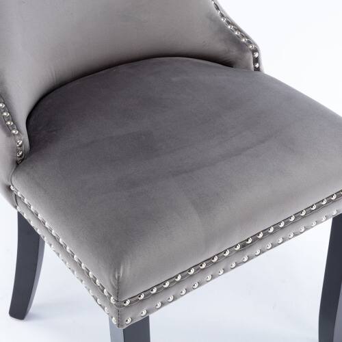 Alt View 4. LUCKY ONE - Assembled Wing-Back Dining Chair Set of 2 with Nailhead Trim Solid Wood Legs Upholstered Side Chair - Gray.