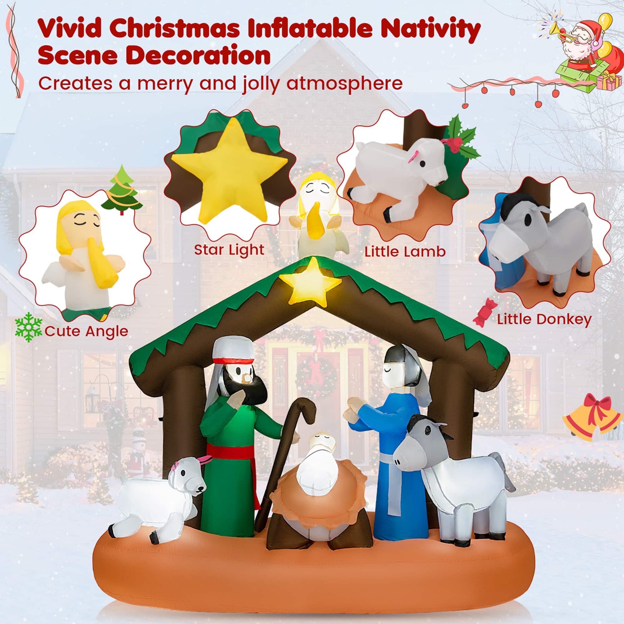 Costway 6FT Inflatable Christmas Birth of Jesus Scene Nativity Lighted