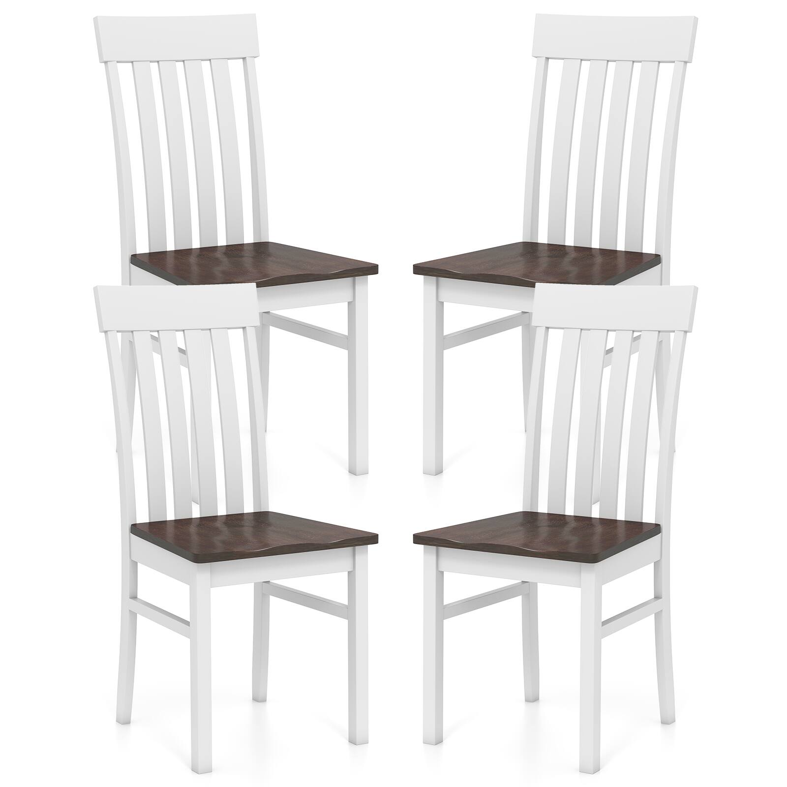 Gymax - Dining Chairs Set of 4 w/Slatted High Backrests Concave Seats Rubber Wood Legs - White