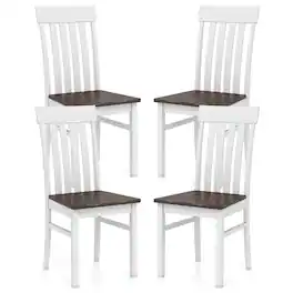 Gymax - Dining Chairs Set of 4 w/Slatted High Backrests Concave Seats Rubber Wood Legs - White