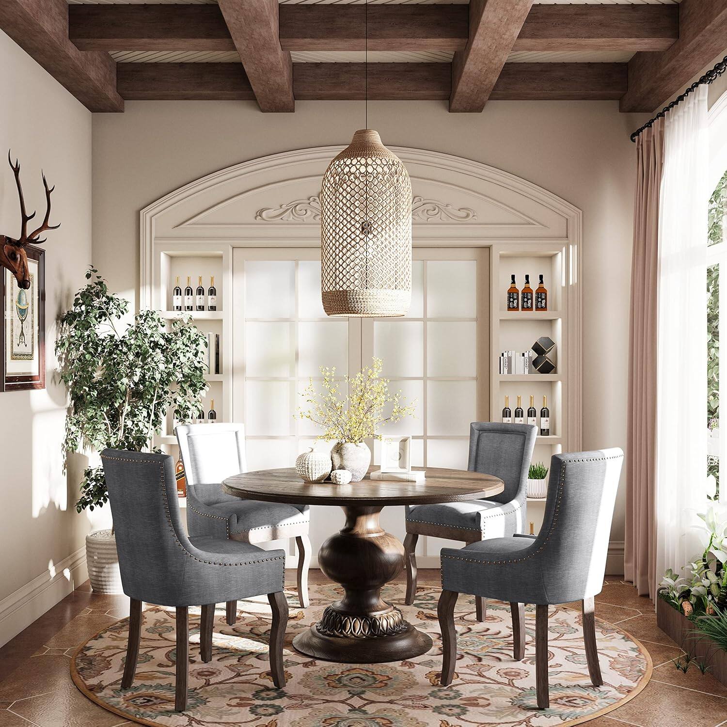 Alt View 5. Trinkets Crazed -  Upholstered Side Chairs Set of 2, Solid Wood Kitchen Dining Room Chairs with Nailheads Legs - gray.