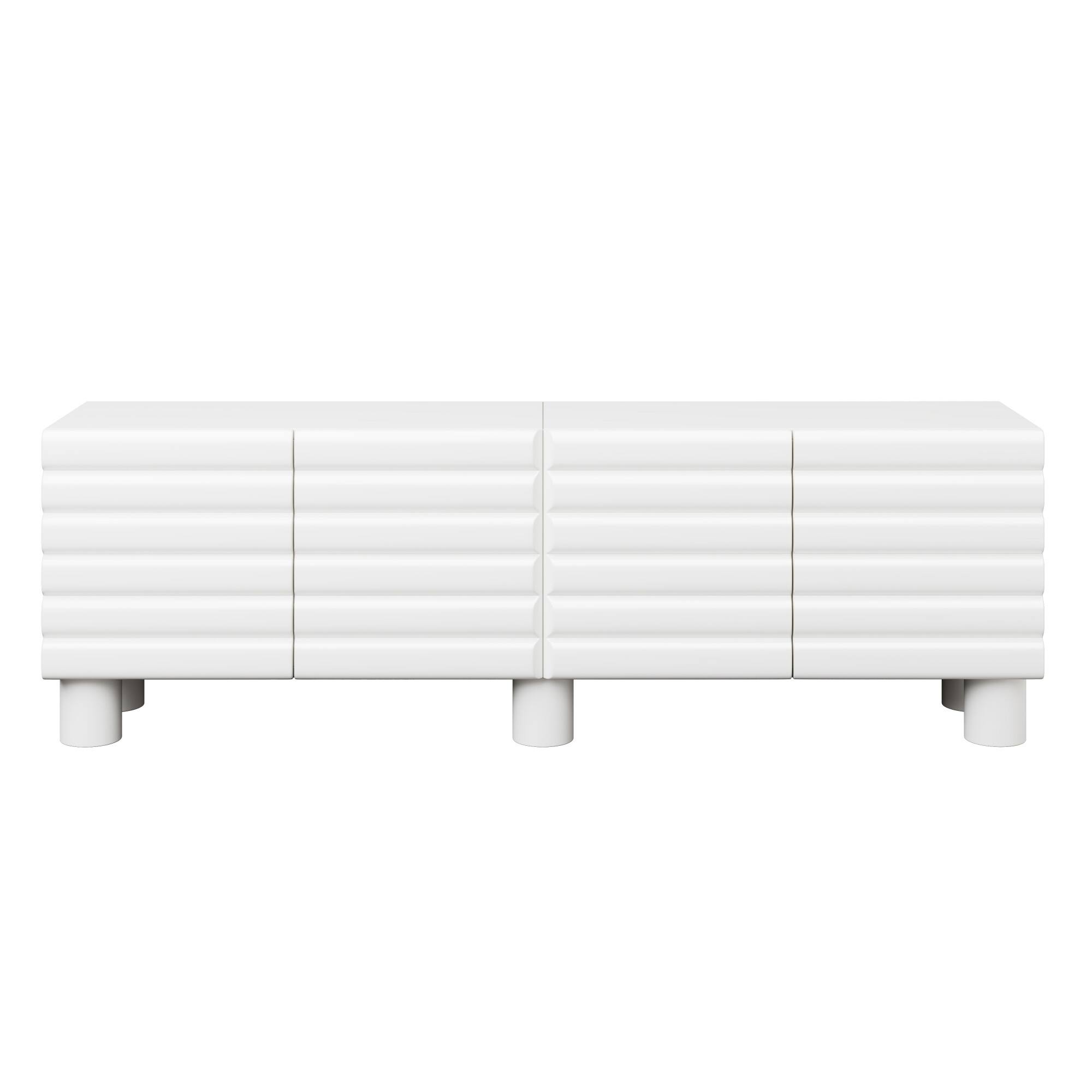 Angle. Spaco - Spaco Wavy Door TV Stand for 75" TV, Stylish Solid Media Console with Adjustable Shelves and 4 Cabinets for Living Room - White.