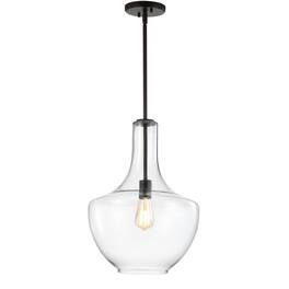 Jonathan Y - Watts 13.25" 1-Light Mid-Century Modern Iron/Glass LED Pendant - Oil Rubbed Bronze/Clear