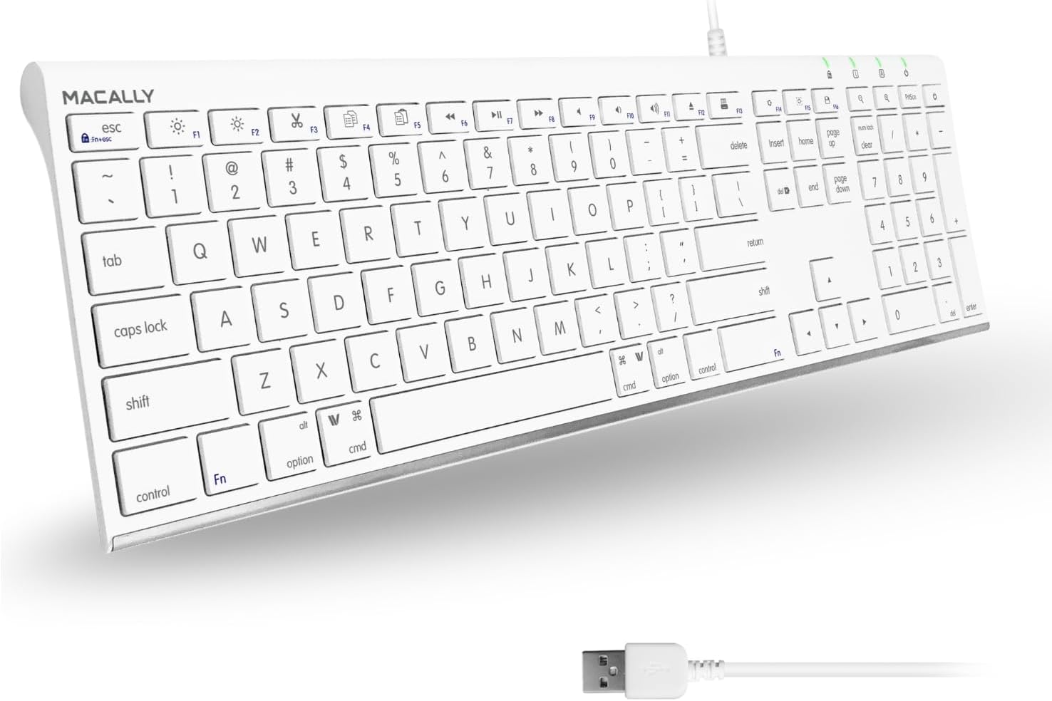 Macally - Slim USB Wired Keyboard for Mac and Windows - Simple and Sophisticated - USB Apple Keyboard with Numeric Keypad - White