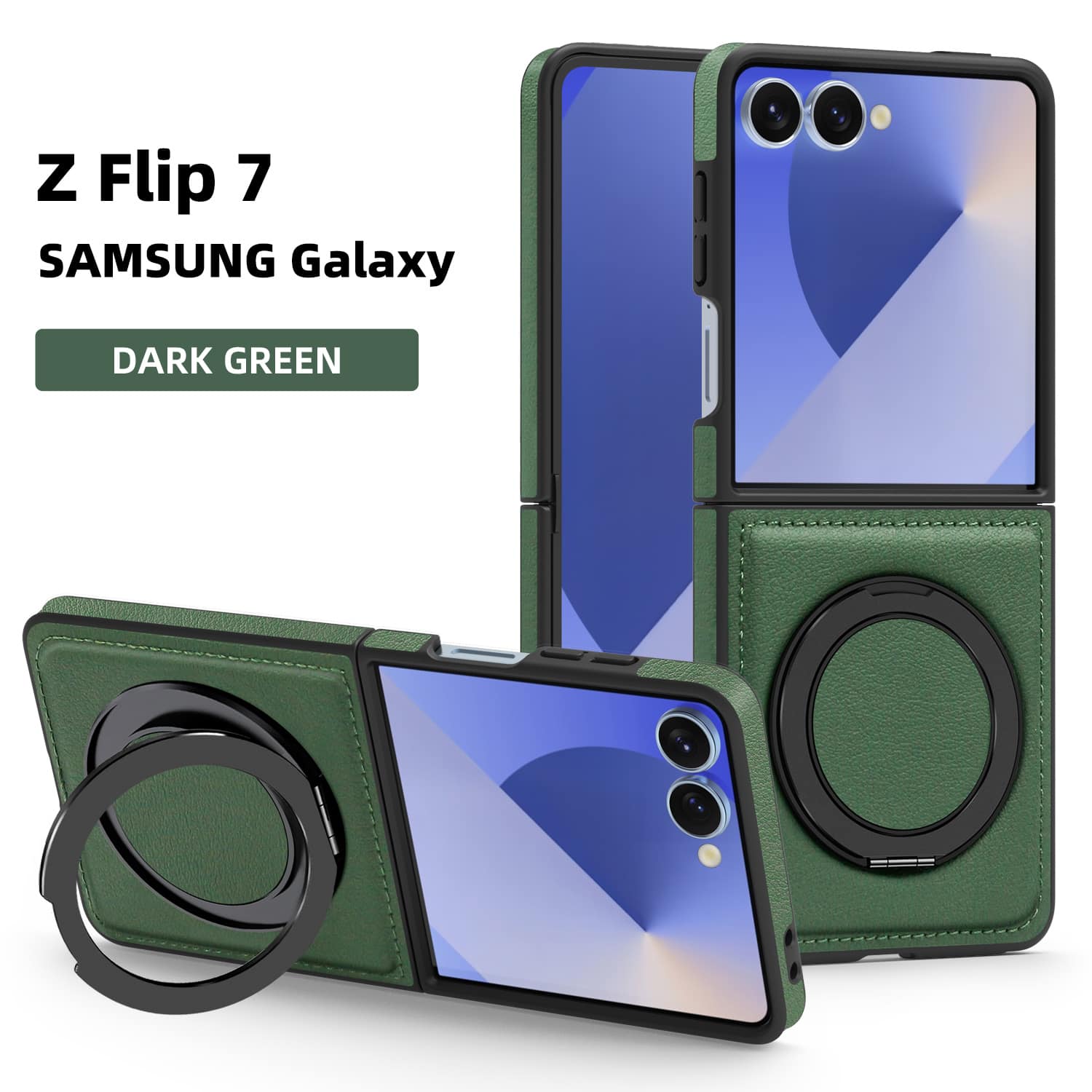 Dteck - Leather Case for Samsung Galaxy Z Flip 7,Shockproof Compatible with Mag Safe 360 Rotation Ring Kickstand Cover - Darkgreen price history on PriceWatchPro