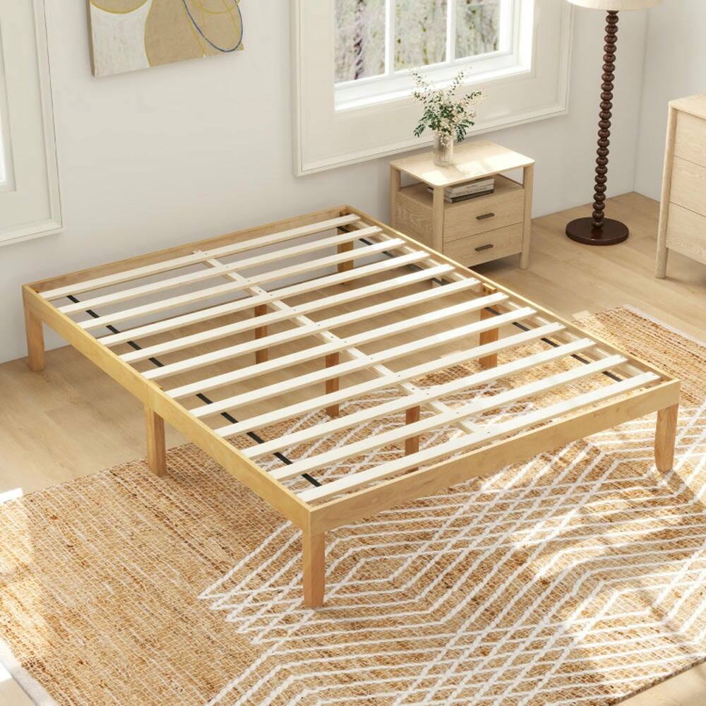 Left. Kadyn - Platform Bed Frame, Bedroom Bed Frame,Queen Size Wood Bed Frame with Wooden Slats Support and Rubber Wood Legs-Natural - Beige.