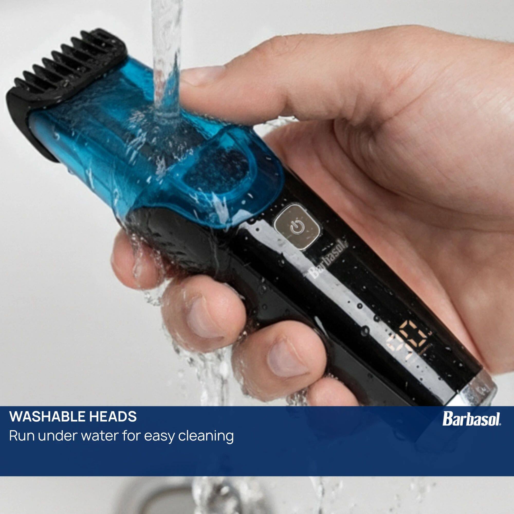 Barbasol, Ba

WASHABLE HEADS

Run under water for easy cleaning

Barbasol.