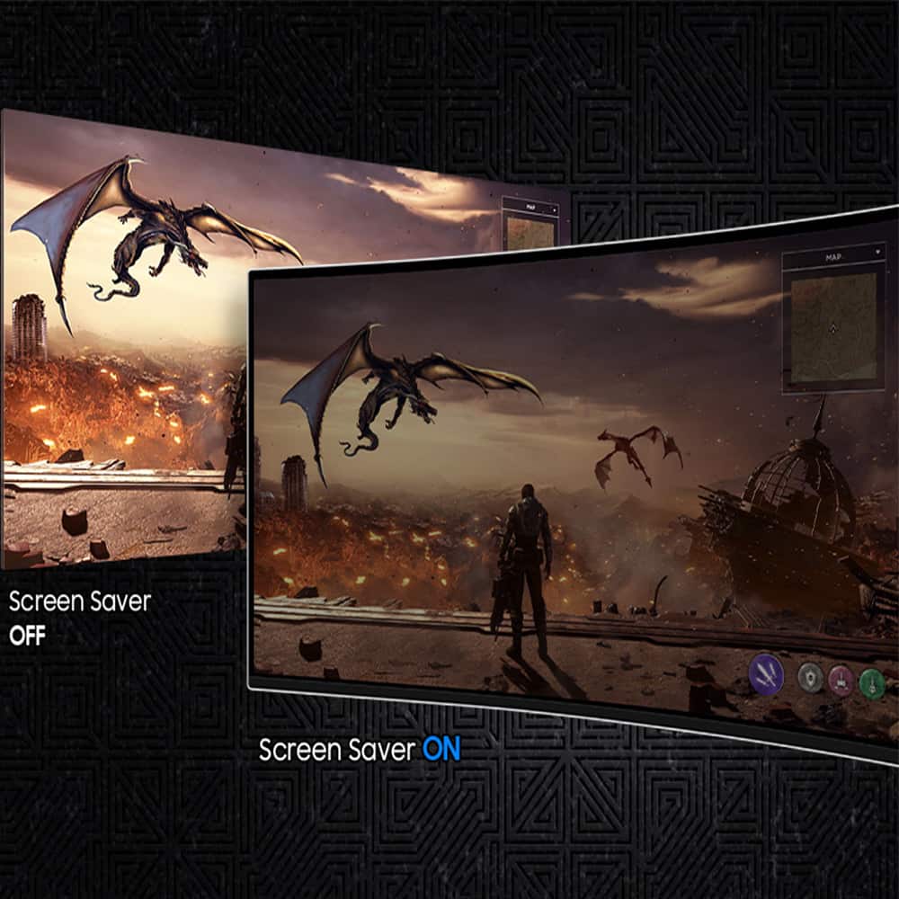 The text on the image reads: "Screen Saver OFF 1 Screen Saver ON."