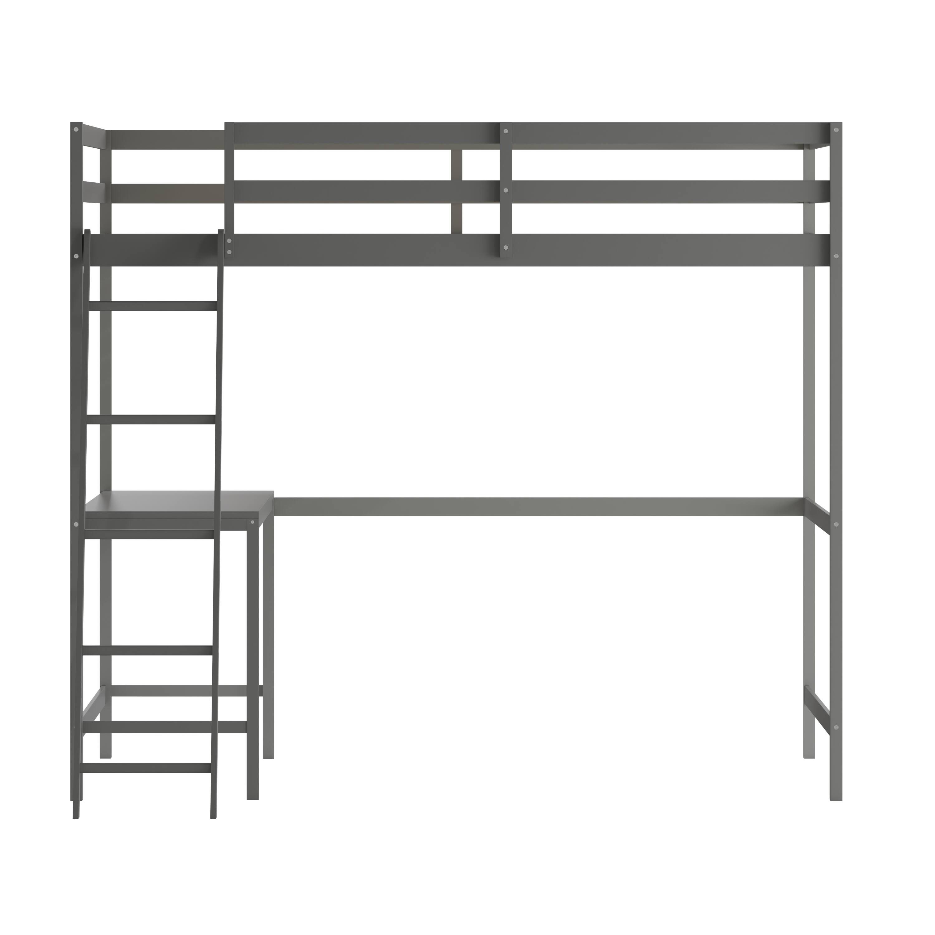 Alt View 9. Emma + Oliver - Wooden Loft Bed Frame with Integrated Desk and Ladder - Light Gray.