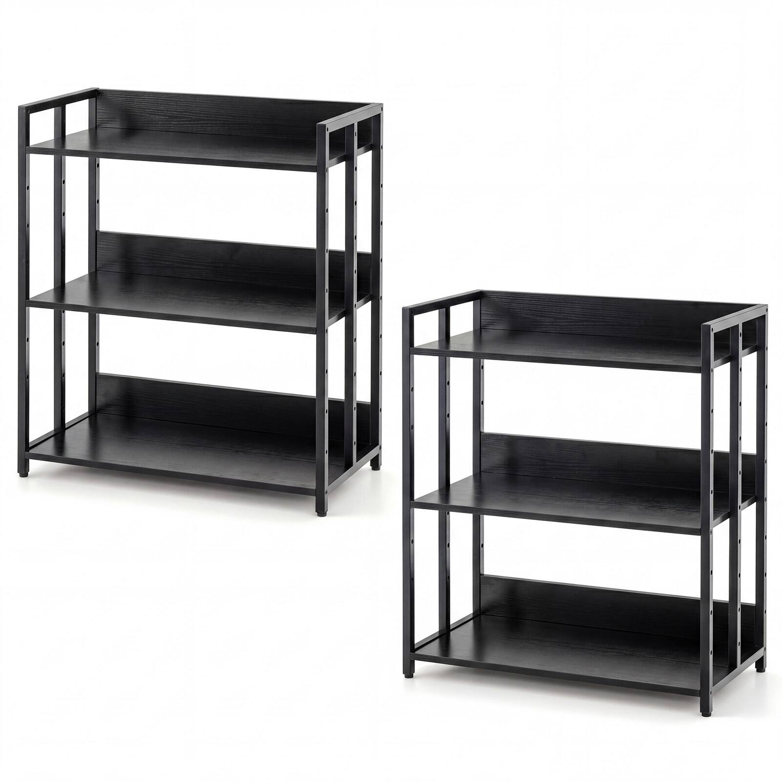 Alt View 9. Gymax - Gymax 2PCS 3-Tier Industrial Bookshelf Storage Shelf Display Rack w/Adjustable Shelves Black - Black.