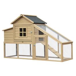 Pawhut - 69" Wooden Chicken Coop, Poultry Cage Hen House with Connecting Ramp, Tray - Natural Wood