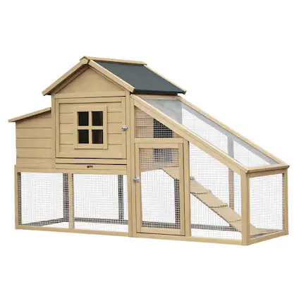 Front. Pawhut - 69" Wooden Chicken Coop, Poultry Cage Hen House with Connecting Ramp, Tray - Natural Wood.