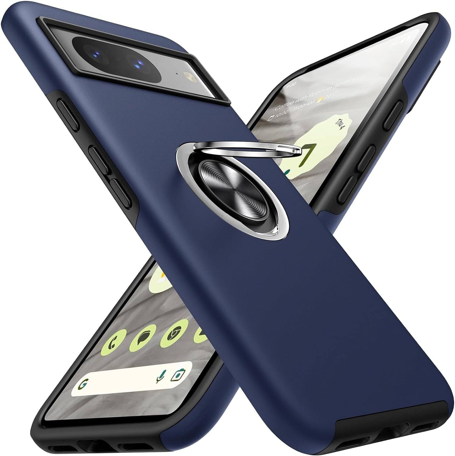 Front. Entronix - Entronix Protective Case for Google Pixel 8 with 360° Kickstand Mount Compatibility - Navy.