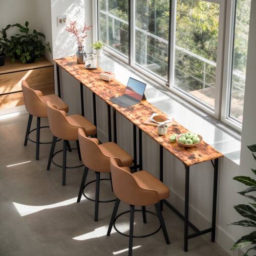 Alt View 5. Winado - 43"-71" Wooden Top Bar Long Counter Height Pub Table with Robust Metal Frame and Easy-Clean Surface Scratch for Bar - Brown-63"x39"x15".