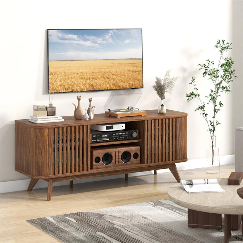 Angle. Kadyn - Entertainment TV Stand,Entertainment Center2-Door TV Stand for TVs up to 60 Inches with Adjustable Shelves-Walnut - Brown.