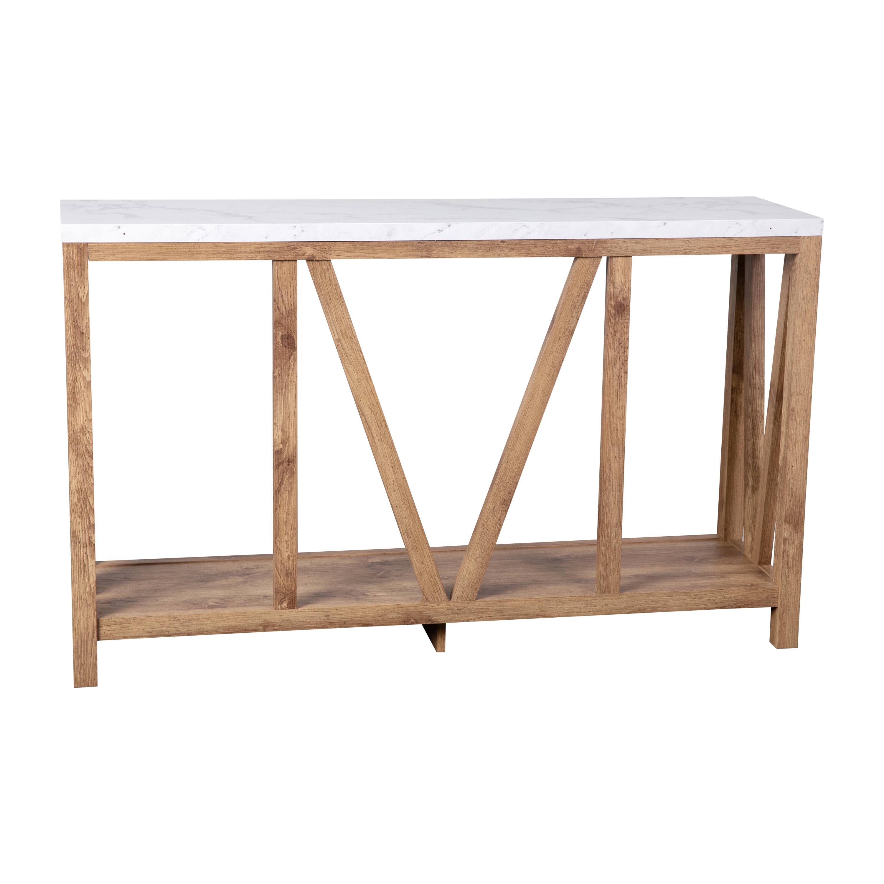 Alt View 7. Emma + Oliver - Owen Modern Farmhouse Entryway Console Accent Table - Marble Top/Warm Oak Frame.