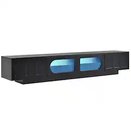 Ecooso - TV Stand with Fluted tempered Glass Doors for TVs Up to 95'', Arched Cabinet Doors ,APP-Controlled LED Light - Black