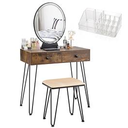 Costway - Vanity Makeup Dressing Table W/ 3 Lighting Modes Mirror Touch Switch - Tan