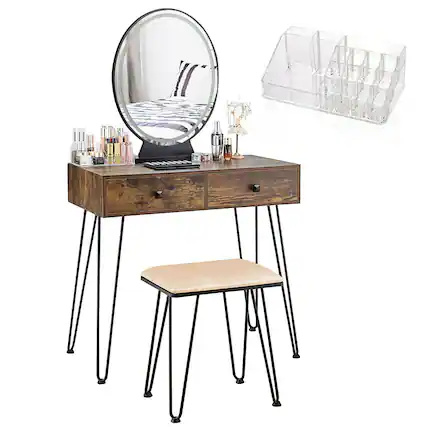 Front. Costway - Costway Vanity Makeup Dressing Table W/ 3 Lighting Modes Mirror Touch Switch - Tan.
