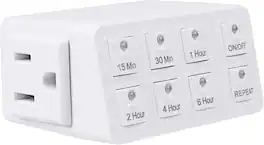 BN-LINK - Indoor Countdown Timer with Repeat Function, 3-Prong Grounded Outlet, 6 Presets, for Lights & Appliances, ETL - White