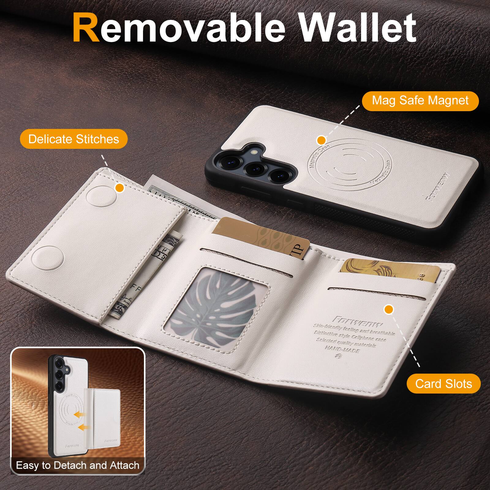 Removable Wallet

- Delicate Stitches
- Mag Safe Magnet
- Card Slots
- Easy to Detach and Attach

FF 0N P a 23 CR CAL 88 IP -fricty FR Eitinethve frelrg RT Arenthable eyle Crliphene Exlerted NS cuallty materials HAUDADE 9 2000 Foreny Card Slots rarecom N Easy to Detach and Attach
