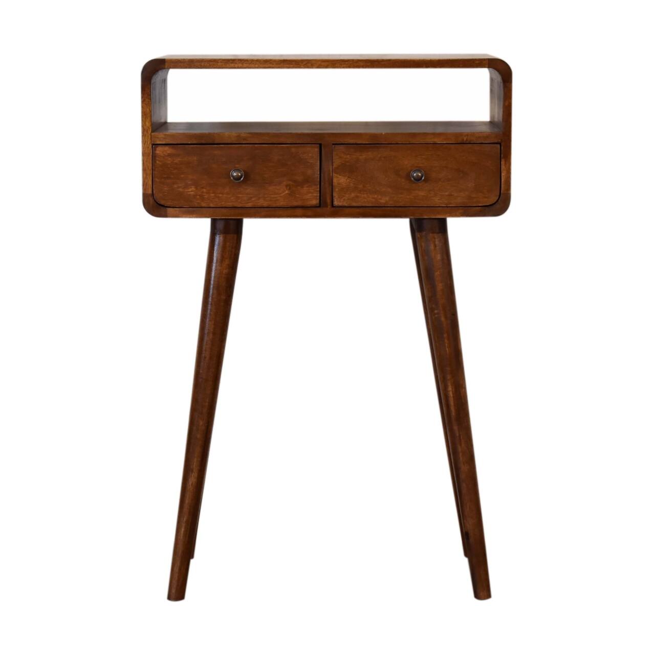 Artisan Furniture - Solid Wood Mini Chestnut Console Table, 2 Drawers, 1 Open Slot - Brown