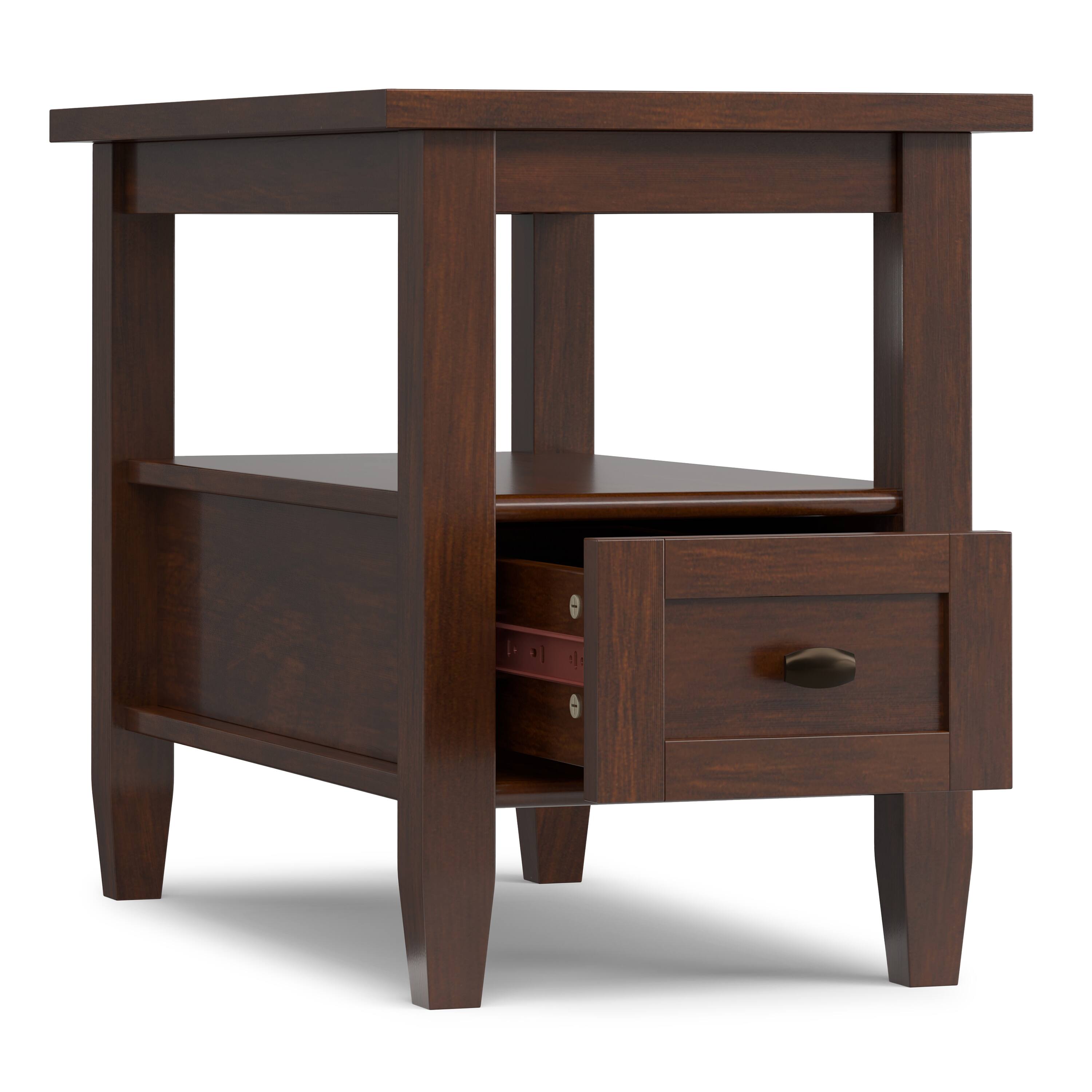 Back. Simpli Home - Warm Shaker 14 inch Wide Solid Wood Transitional Narrow Side Table in Russet Brown - Russet Brown.
