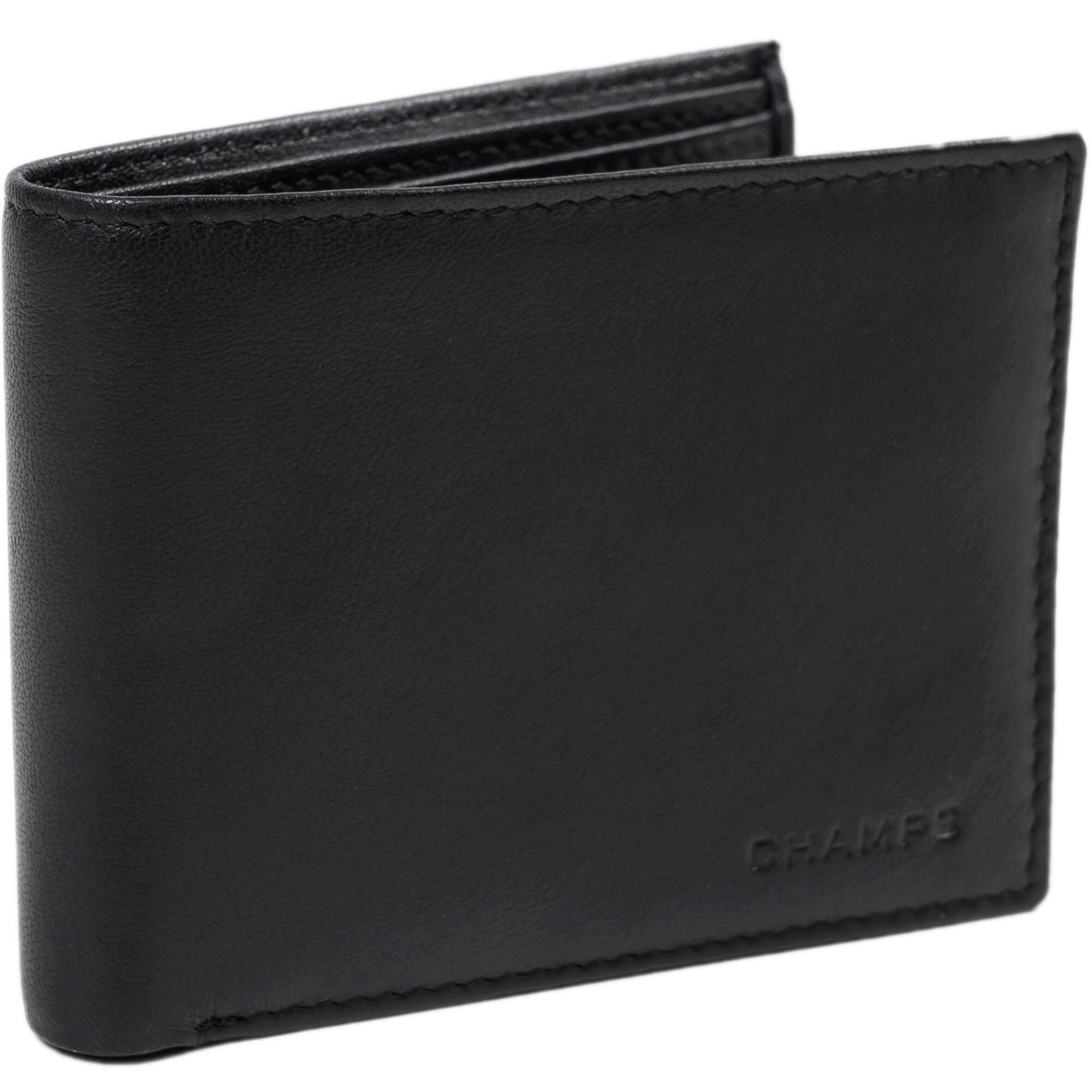 Front. Champs - Classic Collection Leather Multi-Wing Card Wallet - Black.