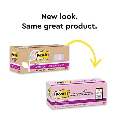 New look. Same great product.

Post-it
100% recycled paper
SUPER STICKY 2X STICKING POWER*
24 Pods 3" x 3" (76mm x 76mm)
Total 1680 notes

Post-it
100% recycled paper
SUPER STICKY 2X STICKING POWER*
24 Pods 3" x 3" (76mm x 76mm)
Total 1680 notes

3M